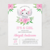 BUDGET Elephant Baby shower Girly Invitation (Voorkant)