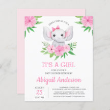 BUDGET Elephant Baby shower Girly Invitation