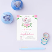 BUDGET Elephant Baby shower Girly Invitation Flyer (Enkel)