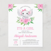 BUDGET Elephant Baby shower Girly Invitation Flyer (Voorkant)