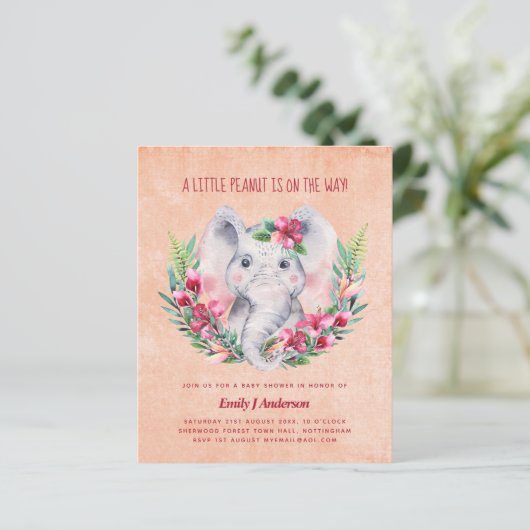 BUDGET Elephant Baby shower Invite Safari (Staand voorkant)