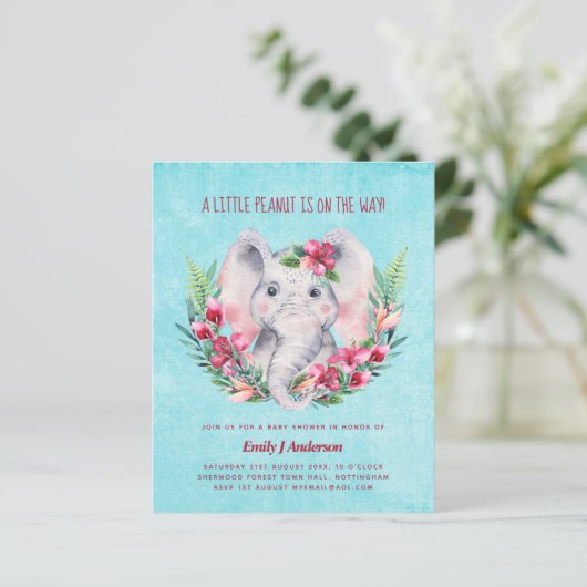 BUDGET Elephant Baby shower Invite Safari (Staand voorkant)