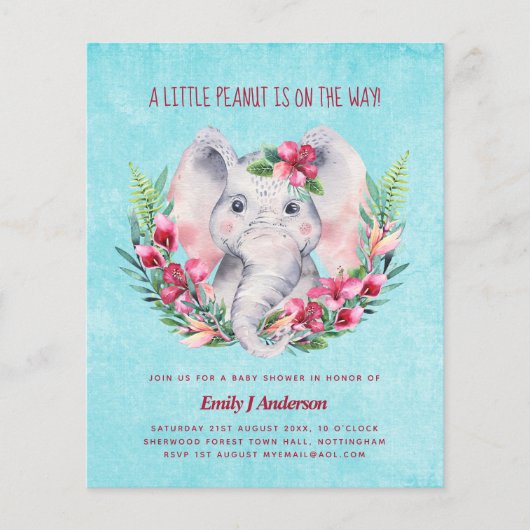 BUDGET Elephant Baby shower Invite Safari (Voorkant)