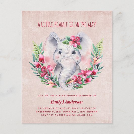 BUDGET Elephant Baby shower Invite Safari (Voorkant)