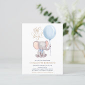 Budget Elephant Balloon Boy Baby shower Invitation (Staand voorkant)