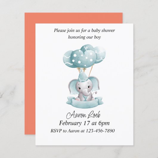Budget Elephant Blue Baby Boy Shower (Voorkant / Achterkant)