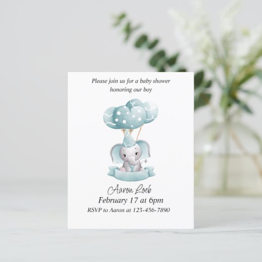 Budget Elephant Blue Baby Boy Shower (Staand voorkant)