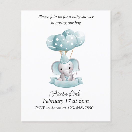 Budget Elephant Blue Baby Boy Shower (Voorkant)