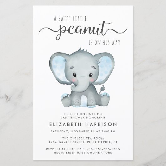 Budget Elephant Blue Baby shower Invitation (Voorkant)