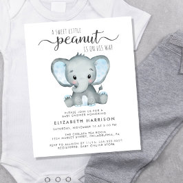 Budget Elephant Blue Baby Shower Uitnodiging
