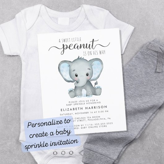 Budget Elephant Blue Baby Shower Uitnodiging