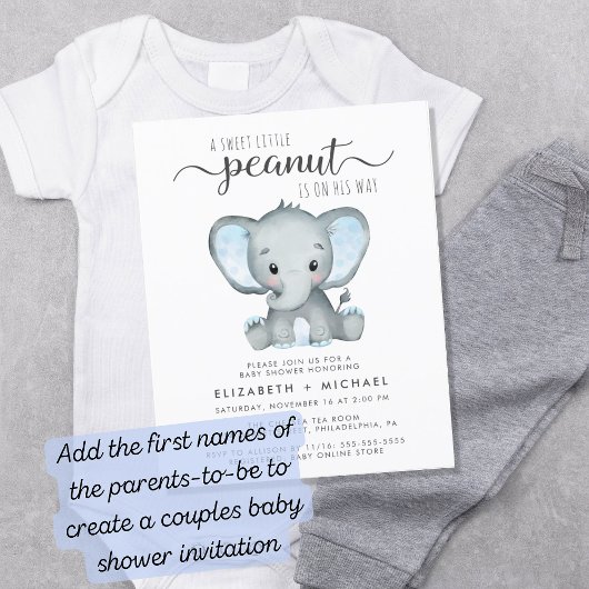 Budget Elephant Blue Baby Shower Uitnodiging