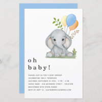 Budget Elephant Blue Boy Baby shower Uitnodiging