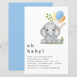 Budget Elephant Blue Boy Baby shower Uitnodiging