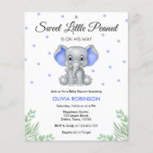 Budget Elephant Blue Boy Baby shower Uitnodiging (Voorkant)