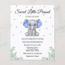 Budget Elephant Blue Boy Baby shower Uitnodiging