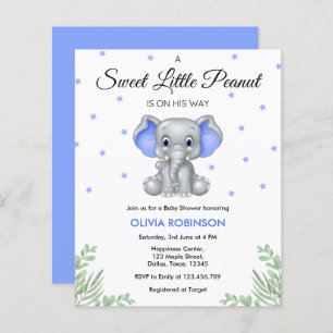 Budget Elephant Blue Boy Baby shower Uitnodiging
