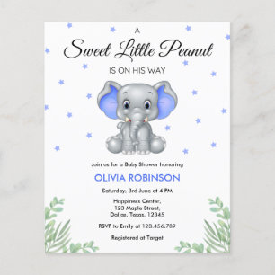 Budget Elephant Blue Boy Baby shower Uitnodiging Flyer