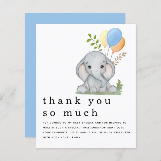 BUDGET Elephant Boy Baby shower Blue Hartelijk dan (Voorkant / Achterkant)