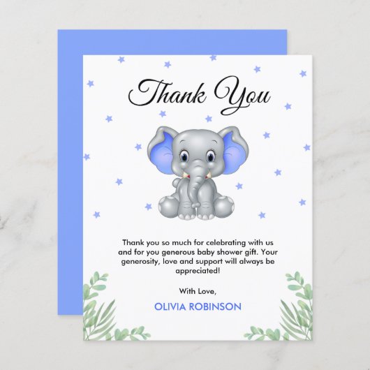 Budget Elephant Boy Baby shower Dank u Kaart (Voorkant / Achterkant)