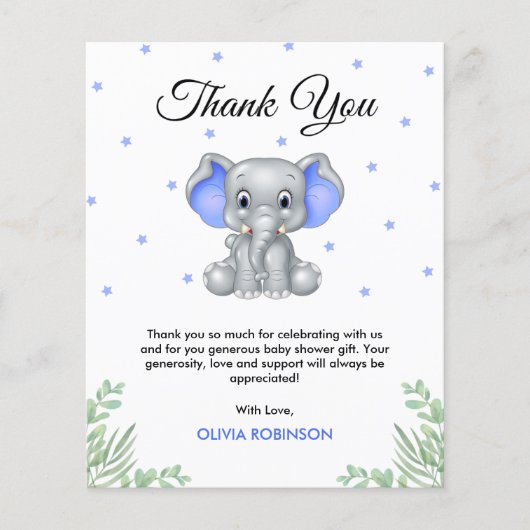 Budget Elephant Boy Baby shower Dank u Kaart (Voorkant)