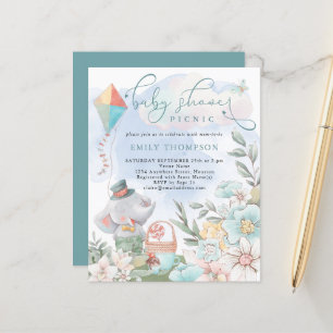 Budget Elephant Boy Baby shower Picnic Invite