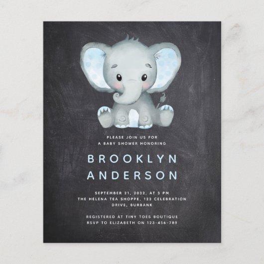 BUDGET Elephant Boy Baby shower Uitnodiging (Voorkant)