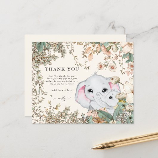 Budget Elephant Cream Baby shower Dank u (Voorkant / Achterkant in situ)