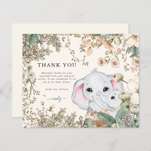 Budget Elephant Cream Baby shower Dank u (Voorkant / Achterkant)