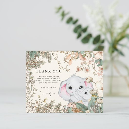 Budget Elephant Cream Baby shower Dank u (Staand voorkant)