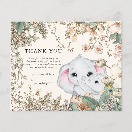 Budget Elephant Cream Baby shower Dank u (Voorkant)