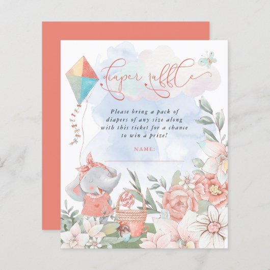 Budget Elephant Diaper Raffle Baby shower Picnic (Voorkant / Achterkant)