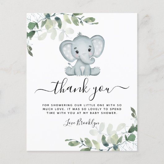 BUDGET Elephant Eucalyptus Baby shower Dank u wel (Voorkant)