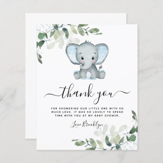 BUDGET Elephant Eucalyptus Baby shower Dank u wel (Voorkant / Achterkant)