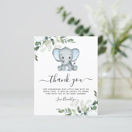 BUDGET Elephant Eucalyptus Baby shower Dank u wel (Staand voorkant)