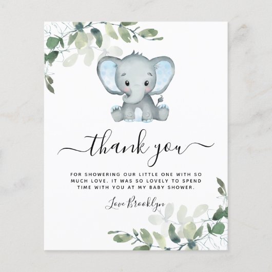 BUDGET Elephant Eucalyptus Baby shower Dank u wel (Voorkant)