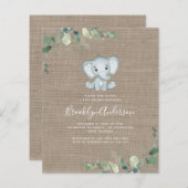 BUDGET Elephant Eucalyptus Baby shower Uitnodiging (Voorkant / Achterkant)