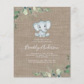 BUDGET Elephant Eucalyptus Baby shower Uitnodiging (Voorkant)