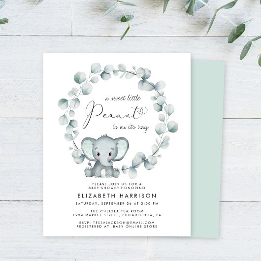 Budget Elephant Eucalyptus Baby shower Uitnodiging