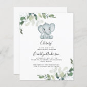 BUDGET Elephant Eucalyptus Baby shower Uitnodiging (Voorkant / Achterkant)