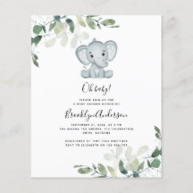 BUDGET Elephant Eucalyptus Baby shower Uitnodiging