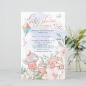 Budget Elephant Florals Baby shower Picnic Invite (Staand voorkant)