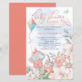 Budget Elephant Florals Baby shower Picnic Invite (Voorkant / Achterkant)