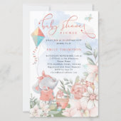 Budget Elephant Florals Baby shower Picnic Invite (Voorkant)