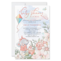 Budget Elephant Florals Baby shower Picnic Invite