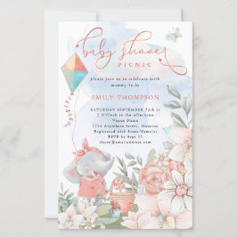 Budget Elephant Florals Baby shower Picnic Invite