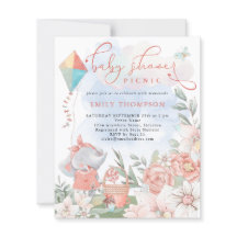 Budget Elephant Florals Baby shower Picnic Invite