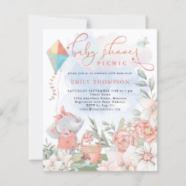 Budget Elephant Florals Baby shower Picnic Invite