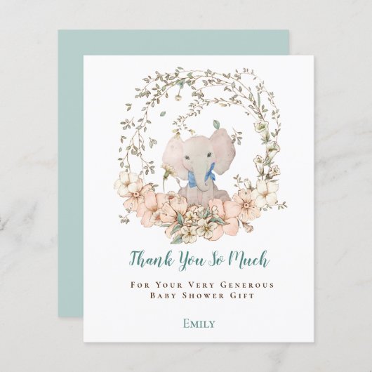 Budget Elephant Foliage Boy Baby shower Dank u (Voorkant / Achterkant)