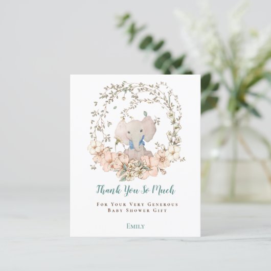 Budget Elephant Foliage Boy Baby shower Dank u (Staand voorkant)